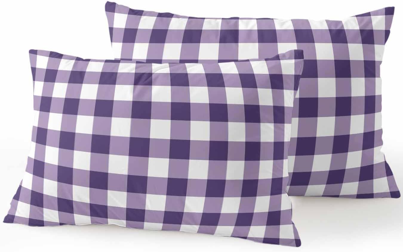 Waterproof Outdoor Pillow Set of 2 Purple Buffalo Plaid Decorative Throw Pillows Cover & Insert 20x12 Inch Lumbar Pillowcase Check Lines Pillows for Couch Sofa Bed Patio Furniture Indoor Outdoor