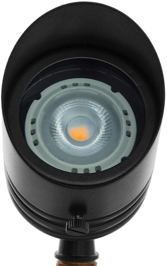 VOLT Fat Boy 12V Brass Outdoor Spotlight (Black) with 5W 2700K Warm White 400 Lumen MR16 LED Bulb for Low Voltage Landscape Lighting of Yard, Lawn, Garden, Patio, Trees & House