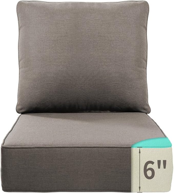 Luxury 22*24*6in Outdoor Patio Cushions, 1 Piece Grey Outdoor Cushion | 6'' Thick Outdoor Cushions, Water-Resistant, Reversible, Removable Cover, for Patio Chairs Sofa Couch Loveseat