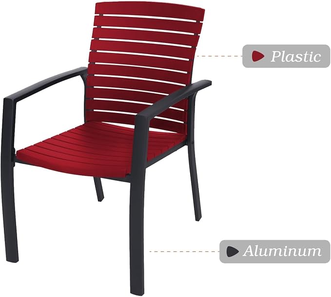 7-Piece Patio Furniture Set, 63" Outdoor Table and Aluminum Chairs | Rectangle Metal Patio Dining Table, 1.6" & 1.9" Umbrella Hole with Cover, Aluminum Frame Patio Chair, Resin Seat and Backrest
