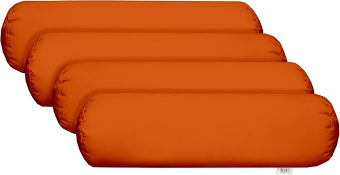 RSH DECOR: Neck Roll Bolster Pillows Set of 4 | 20” x 6" | All-Weather Spun Fabric | Water and Fade-Resistant | Outdoor Support Pillows for Patio Furniture | Orange