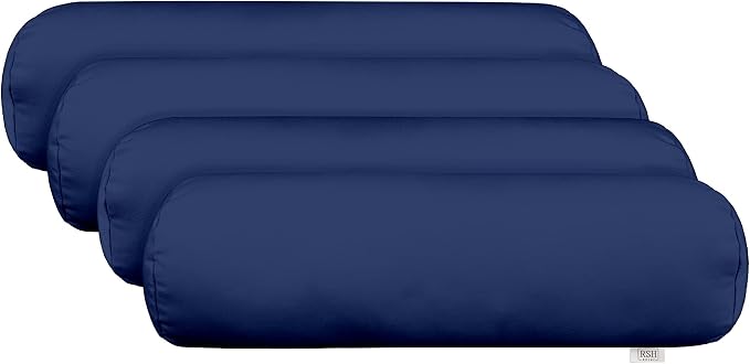 RSH DECOR: Neck Roll Jumbo Bolster Pillows Set of 4 | 24” x 8" | All-Weather Spun Fabric | Water and Fade-Resistant | Outdoor Support Pillows for Patio Furniture | Navy Blue
