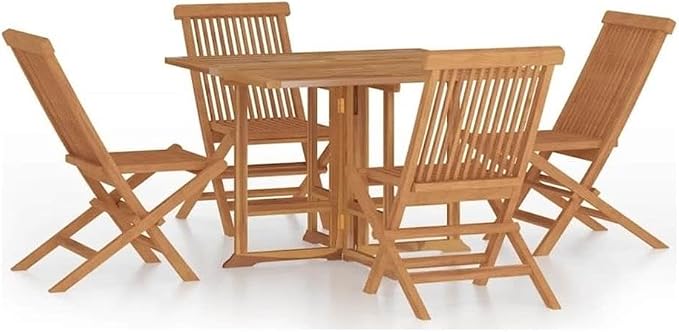 Afuera Living Solid Teak Wood 5-Piece Foldable Outdoor Dining Set, Brown Finish, Weather-Resistant, Includes Square Dining Table and 4 Chairs, Space-Saving Design for Patio or Garden