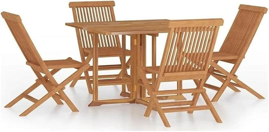 Afuera Living Solid Teak Wood 5-Piece Foldable Outdoor Dining Set, Brown Finish, Weather-Resistant, Includes Square Dining Table and 4 Chairs, Space-Saving Design for Patio or Garden