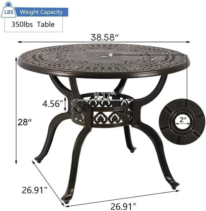 Patio Dining Table,Cast Aluminum Patio Table with Umbrella Hole, Outdoor Bistro Table for Backyard, Garden, Patio