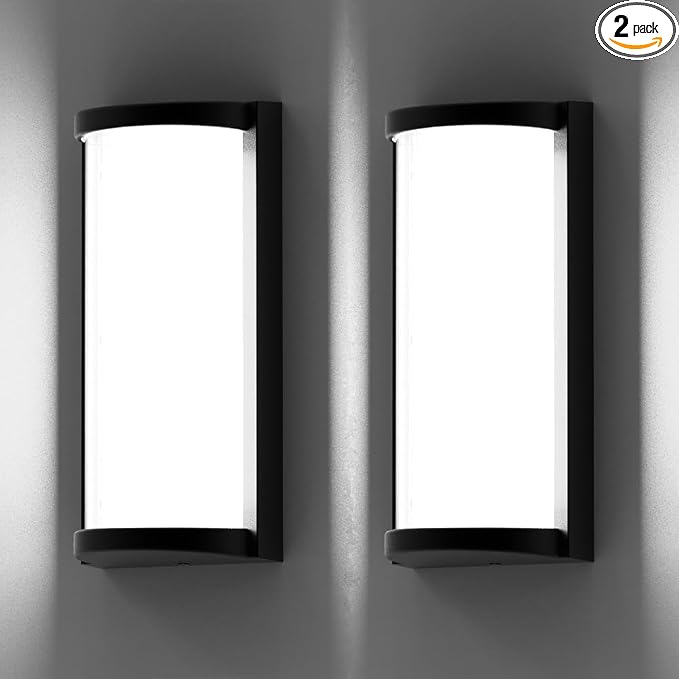 Outdoor Wall Lights 2Packs,Modern 6000k Cool White LED Exterior Light Fixtures,Wall Sconces Lighting,Black Porch&Patio Light,IP65 Waterproof for Garage Hallway Stairs Gardens(2packs)