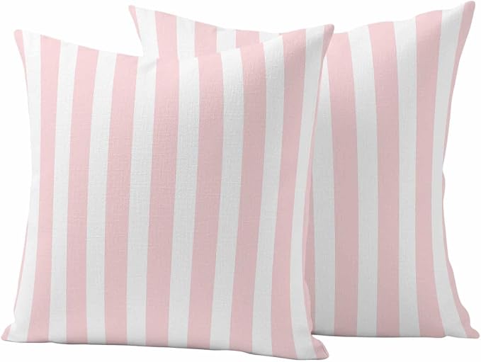 Pink Striped Outdoor Waterproof Throw Pillow Covers 24x24 Set of 2, Modern Farmhouse Pink White Stripes Decorative Pillowcases Cushion Pillowcase for Couch Sofa Patio Outside Pillow Protector