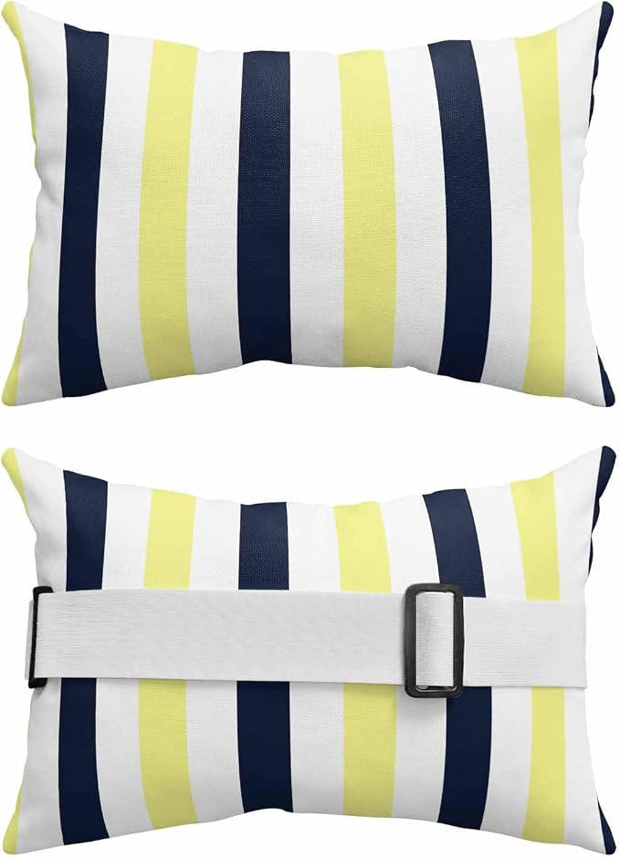 Pack of 4 Outdoor Lumbar Pillow Covers 11x16 Inch, Yellow Navy Blue Striped Waterproof Throw Pillow Covers Set, Farmhouse Stripe Art Indoor&Outdoor Decorative Cushion Cases for Patio Porch Beach