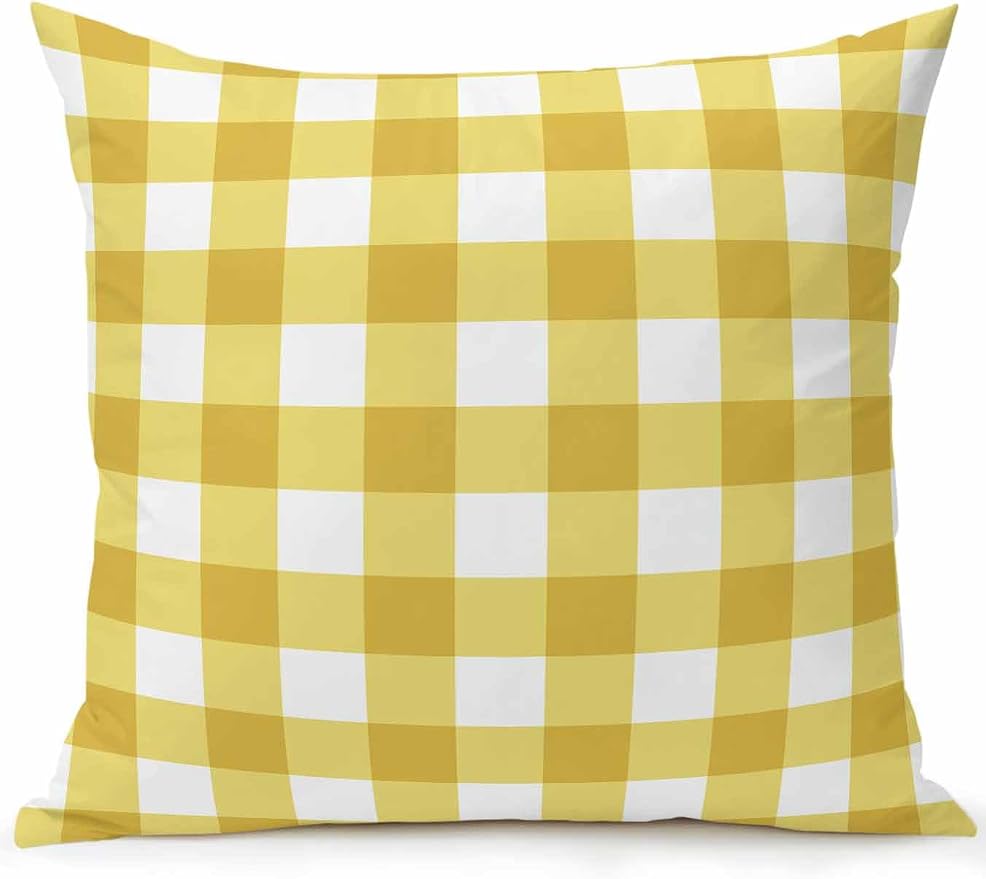 Waterproof Outdoor Pillow 1 Pack Yellow Buffalo Plaid Decorative Throw Pillows Cover & Insert 18x18 Inch Pillowcase Check Lines Square Pillows for Couch Sofa Bed Patio Furniture Indoor Outdoor