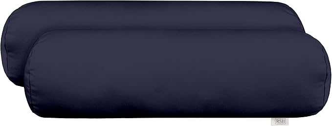 RSH Décor Jumbo Sunbrella Neck Roll Pillows – Set of 2 | 24” x 8” | Outdoor Bolster for Patio, Deck, Porch, or Poolside Furniture | Water & Fade-Resistant | Canvas Solid Navy Blue - Made in USA