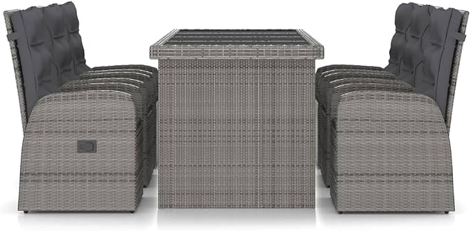 7 Piece Patio Dining Set with Cushions,Outdoor Table Chairs,Kitchen Furniture,Removable, Washable Cushion Covers,Used in Restaurant, Bistro, Coffee Shop,Deck, Backyard, Poly Rattan Gray