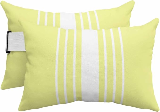 Pack of 2 Outdoor Lumbar Pillow Covers 11x16 Inch, Yellow White Stripe Waterproof Throw Pillow Covers Set, Modern Rustic Vertical Striped Indoor&Outdoor Decorative Cushion Cases for Patio Porch Beach