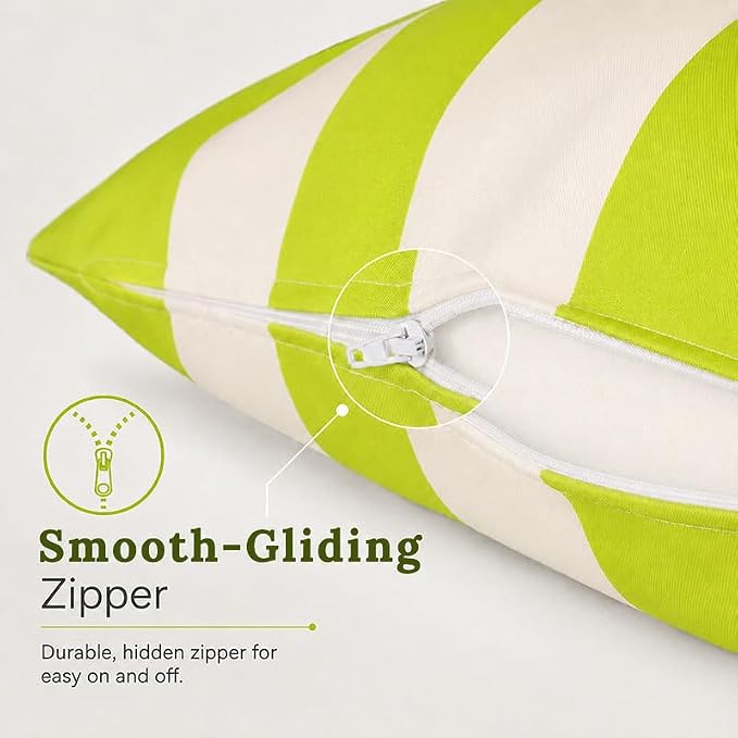 Pack of 2 Outdoor Waterproof Striped Pillow Covers Decorative Throw Covers | 20x20,Green Yellow Garden Cushion Covers, Farmhouse Pillowcases for Couch Sofa Patio Tent Balcony