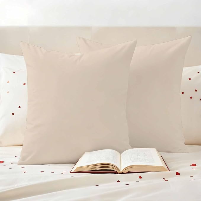 Outdoor Pillow Covers 16 x 16 Inches, Beige Pure Color Waterproof Throw Pillow Cover Set of 2, Aesthetics Contemporary Modern Decorative Square Cushion Covers for Patio/Couch/Garden