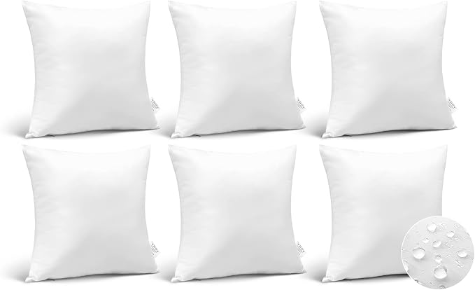 OTOSTAR Outdoor Waterproof Throw Pillow Inserts, Set of 6 Water Resistant Square Form Cushion Stuffer for Bed Couch Decorative Outdoor Sofa Pillows Inserts White, 18x18 Inches