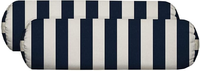 RSH DECOR: Neck Roll Jumbo Bolster Pillows Set of 2 | 24” x 8" | All-Weather Spun Fabric | Water and Fade-Resistant | Outdoor Support Pillows for Patio Furniture | Navy & White Stripe