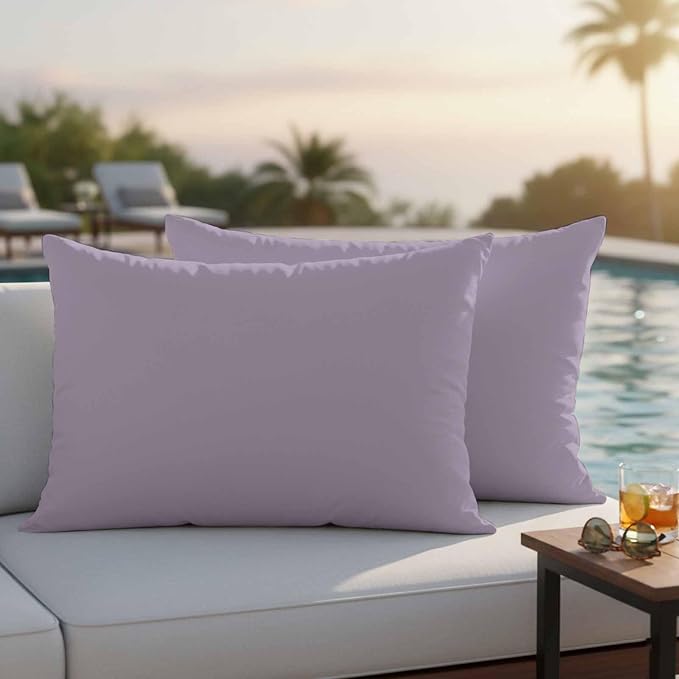 Lumbar Pillow Covers 12 x 20 Inches, Purple Solid Color Waterproof Throw Pillow Cover Set of 2, Aesthetics Contemporary Luxury Decorative Rectangle Cushion Covers for Patio/Couch/Garden