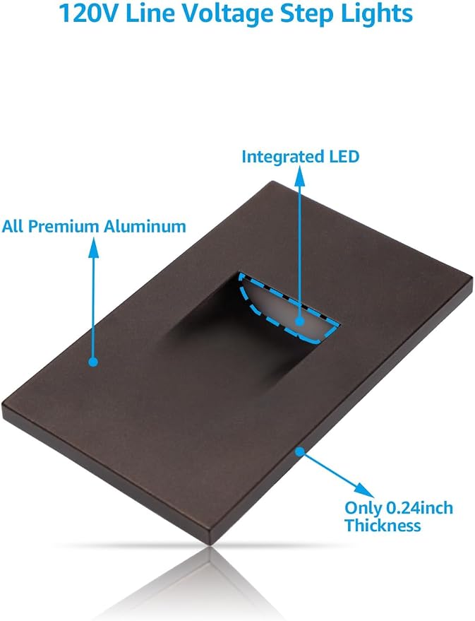 LEONLITE 3-Pack 3CCT 120V LED Step Lights, Vertical, Oil Rubbed Bronze | 110LM, 5%-100% Dimmable, CRI90, ETL, Indoor Outdoor Stair Lights, Wet Location, 3000K/4000K/5000K, Aluminum