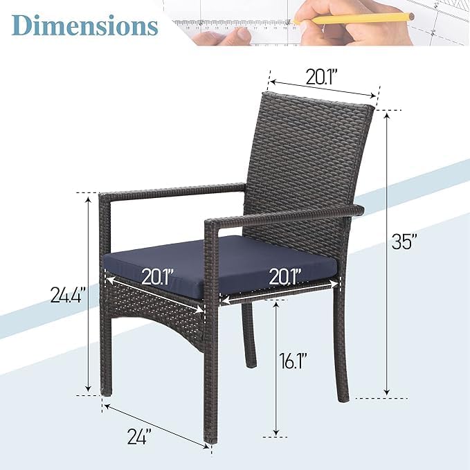MFSTUDIO 9 Pieces Outdoor Patio Dining Furniture Set for 8,1 Large Rectangle Metal Table with 1.7'' Umbrella Hole and 8 Wicker Sofa Chairs with Navy Cushions, Outdoor Table and Chairs Dining Set for 8