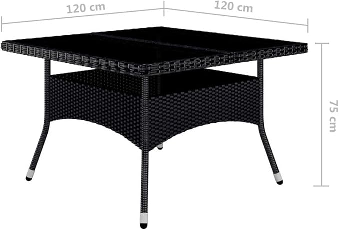 Afuera Living 9-Piece Outdoor Dining Set, Black Poly Rattan and Acacia Wood, Weather-Resistant, Removable Cushion Covers, Modern Style Patio Furniture for Garden or Deck Seating