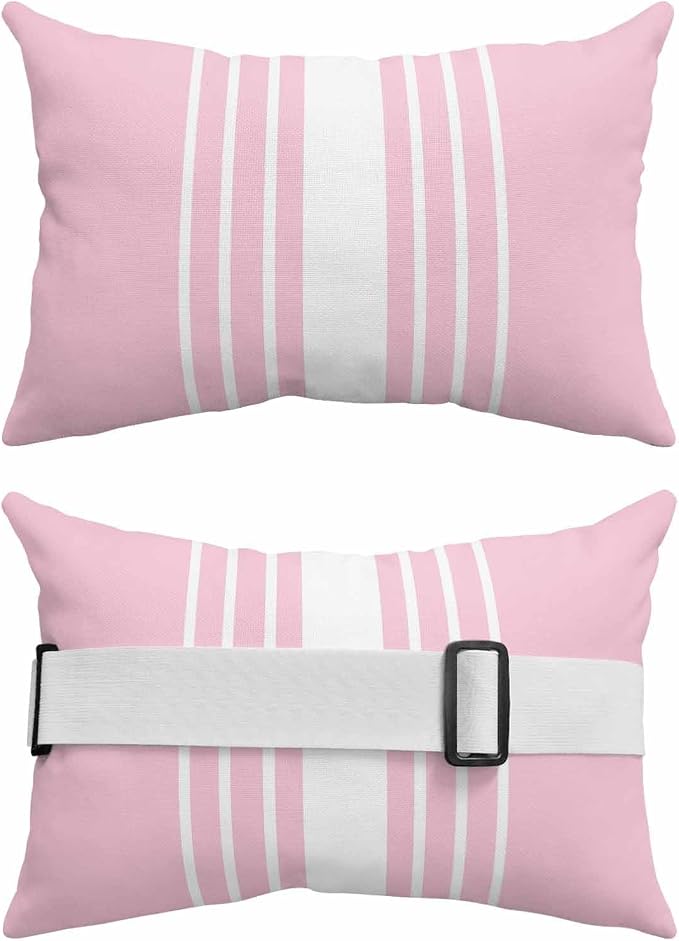 Pack of 4 Outdoor Lumbar Pillow Covers 12x20 Inch, Pink White Stripe Waterproof Throw Pillow Covers Set, Modern Rustic Vertical Striped Indoor&Outdoor Decorative Cushion Cases for Patio Porch Beach