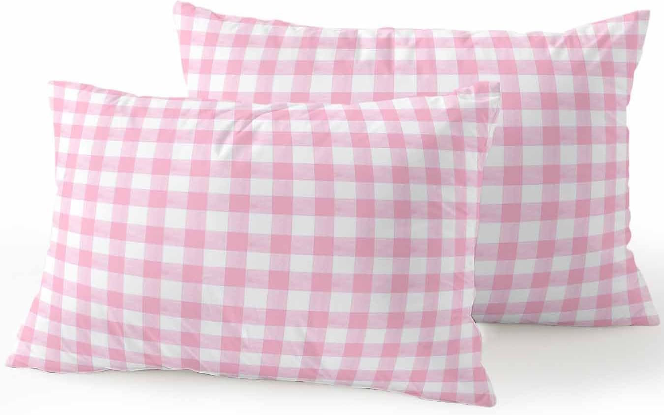Outdoor Waterproof Throw Pillows Pink Geometric Plaid Patio Pillows Pack of 2,Decorative Pillow Covers with Insert,Pillow Cushion Case for Garden Couch Sofa Rustic Minimalist Checkered