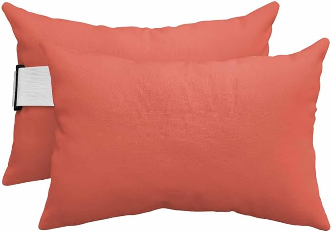 Chaise Lounge Chair Pillow with Strap & Insert Coral Red Outdoor Recliner Head Pillow Pack of 2 Gradient Gradual Color Waterproof Headrest Patio Lumbar Pillow for Beach Pool Office Chair 12x20 Inch