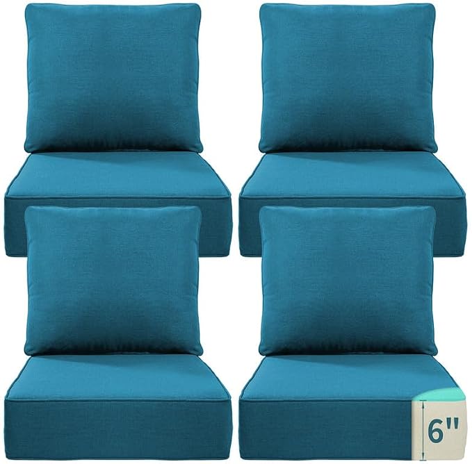 Luxury 22*24*6in Outdoor Patio Cushions, 4 Pieces Malachite Outdoor Cushion | 6'' Thick Outdoor Cushions, Water-Resistant, Reversible, Removable Cover, for Patio Chairs Sofa Couch Loveseat