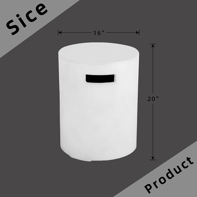 Afterglow 16" Propane Tank Cover Table, Round Tank Container Fits Standard 20 lbs Propane Tank Outdoor Gas Tank, Deck Backyard Patio, White