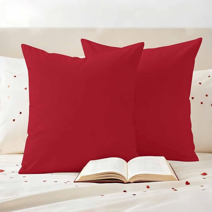 Red Outdoor Pillow Covers 20"x20" Set of 2, Solid Color Waterproof Throw Pillow Covers for Patio Furniture, Decorative Cushion Covers for Porch