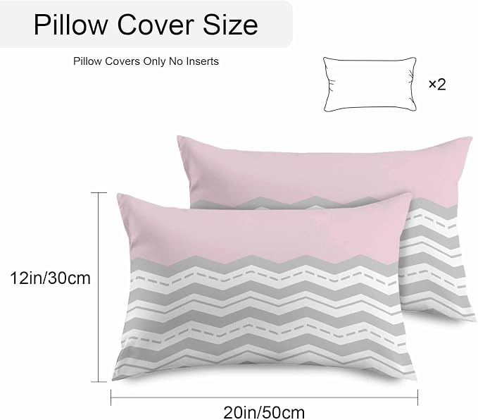 Grey Chevron Waterproof Outdoor Pillow Covers Set of 2 Home Decor, Geometric Pink Print Wavy Striped White Pillowcase Patio Pillow Covers for Couch Bench Furniture Garden 20x12in