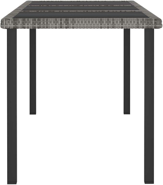 vidaXL Patio Dining Table, Patio Table with Glass Top, Garden Table, Garden Furniture for Front Porch Deck Lawn Backyard, Modern, PE Rattan Gray
