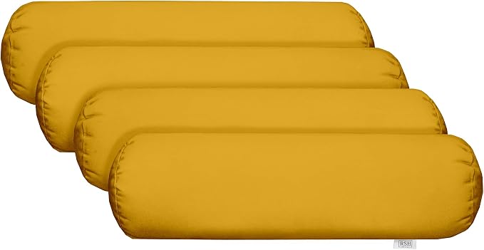 RSH DECOR: Neck Roll Jumbo Bolster Pillows Set of 4 | 24” x 8" | All-Weather Spun Fabric | Water and Fade-Resistant | Outdoor Support Pillows for Patio Furniture | Yellow