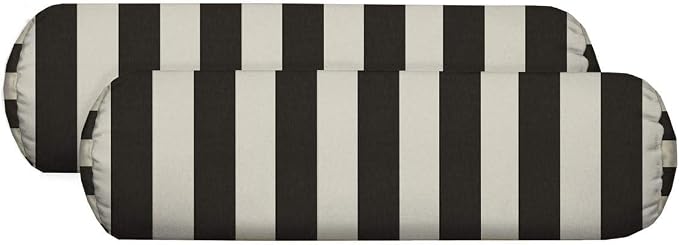 RSH DECOR: Neck Roll Jumbo Bolster Pillows Set of 2 | 24" x 8" | All-Weather Spun Fabric | Water and Fade-Resistant | Outdoor Support Pillows for Patio Furniture | Black & White Stripe