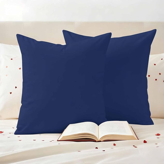 Outdoor Pillow Covers 20 x 20 Inches, Navy Blue Pure Color Waterproof Throw Pillow Cover Set of 2, Aesthetics Contemporary Luxury Decorative Square Cushion Covers for Patio/Couch/Garden
