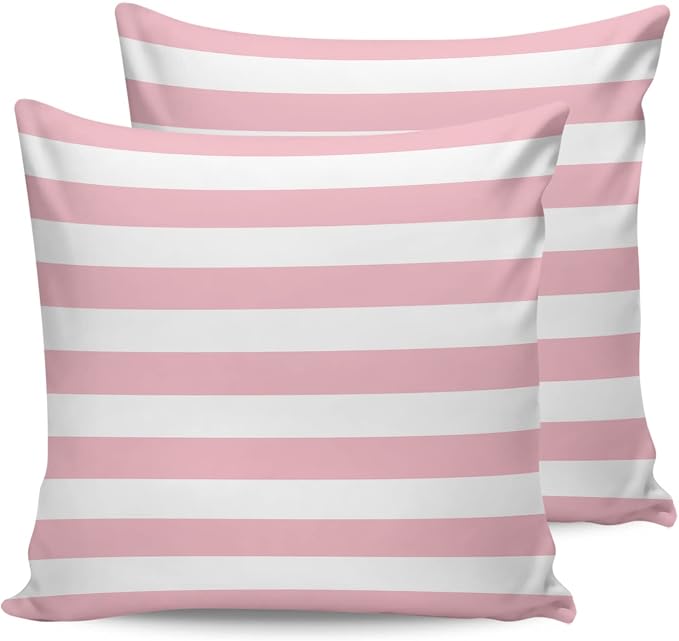 Outdoor Waterproof Pillow Covers for Patio Furniture Pink and White Stripes Decorative Throw Pillow Cover Solid Striped Pillowcases Set of 2 Cushion Case for Sofa Couch Chair 24 x 24 in