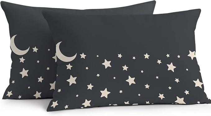 Stars Moon Waterproof Outdoor Pillow Covers Set of 2 Home Decor, Starry Night Black Lumbar Pillowcase Patio Pillow Covers for Couch Bench Patio Furniture Garden 20x12in