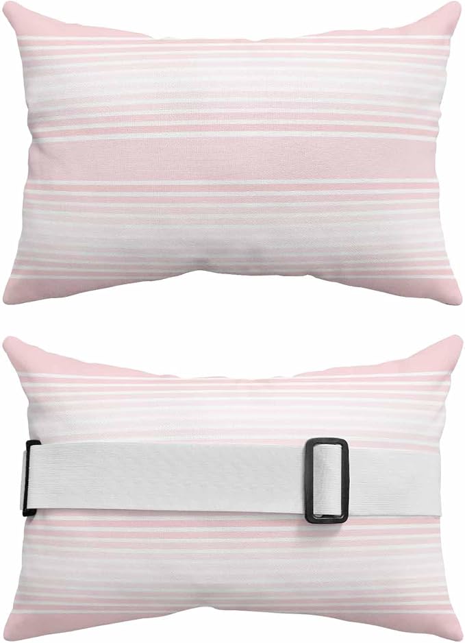 Pack of 4 Outdoor Lumbar Pillow Covers 12x20 Inch, Pink Striped Waterproof Throw Pillow Covers Set, Pink Ombre Farmhouse Stripes Indoor&Outdoor Decorative Cushion Cases for Patio Porch Car