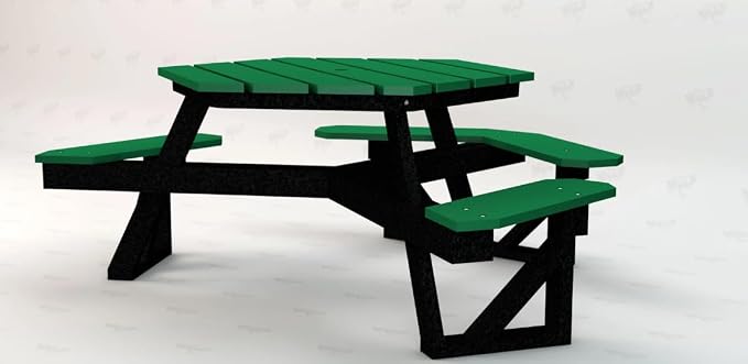 Frog Furnishings Hex Table Bench, Portable Outdoor, for All Weather, Backyard, Dining Party, Patio, Also for School, College, Park, Playground, Swimming Pool