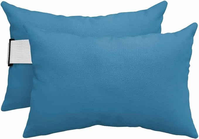 DecorLovee Blue Outdoor Recliner Pillows for Head, Modern Pure Blue Waterproof Chair Pillow with Elastic Stripe, Farmhouse Chaise Lounge Headrest Pillow for Patio/Beach/Pool 2Pack, 11"x16"