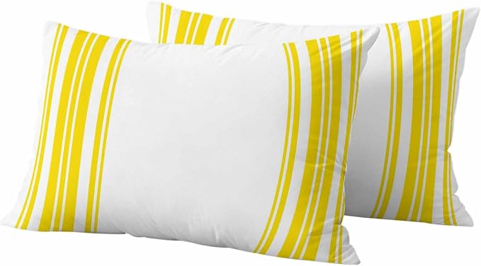 Outdoor Waterproof Throw Pillow Covers Set of 2 Yellow Stripes Lumbar Pillowcases 20x12 Inches White Vertical Striped Decorative Pillows Cushion Case Patio Pillows for Couch Bed Chair Garden