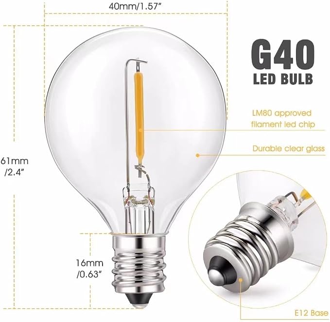 100FT Outdoor Patio Black String Lights with 52 Shatterproof G40 LED Clear Globe Bulbs for Indoor/Outdoor, 2-Pack 50FT Connectable Hanging Lights for Backyard Balcony Party Decor