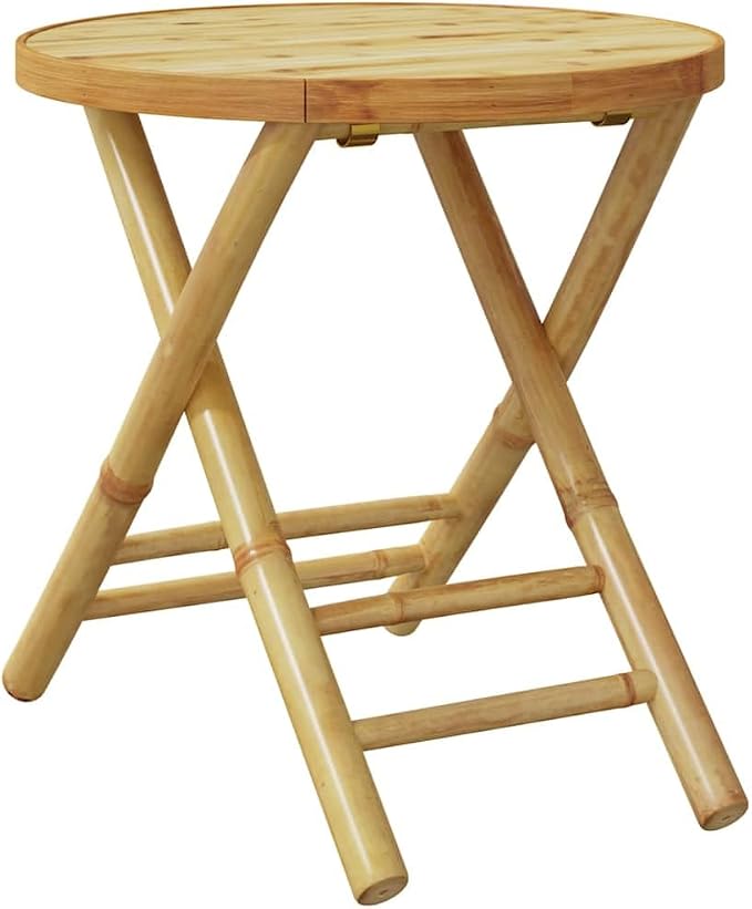 Natural Bamboo Foldable Side Table, 17.7 in Round Bamboo Table for Indoor Outdoor Use, Compact Portable Design for Dining or Plant Stand