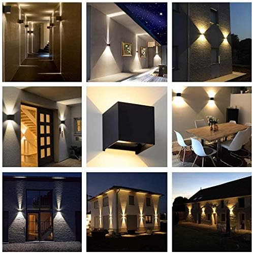 LED Aluminum Waterproof Outdoor Wall Sconce, 100-277V 3000K Outdoor Cube Square Wall Light Warm Light 2 LEDs Black 6W Outside Wall Lights for House Patio