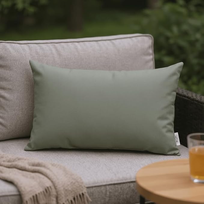 RSH DECOR Sunbrella 20" x 12" Lumbar Throw Pillows Set of 4 | Water and Fade-Resistant Performance Fabric | Outdoor Pillow Covers with Down-Alternative Inserts | Made in USA (Cast Sage Green)
