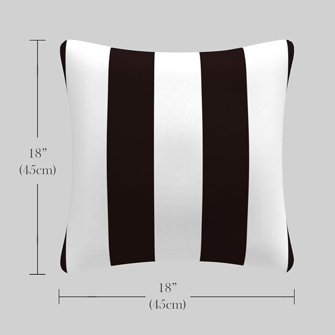 Pack of 2 Outdoor Waterproof Decorative Throw Pillows with Inserts for Patio Furniture, 18x18 Inch Fade Resistant Patio Garden Cushions for Couch Bed Sofa, Striped Black