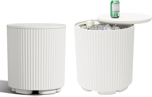 Outdoor Cooler Side Table Set of 2, 2-in-1 Ice Chest Cool Side Table with Storage, Removable Lid, Patio Cooler Table for Poolside, Deck, Beach,White