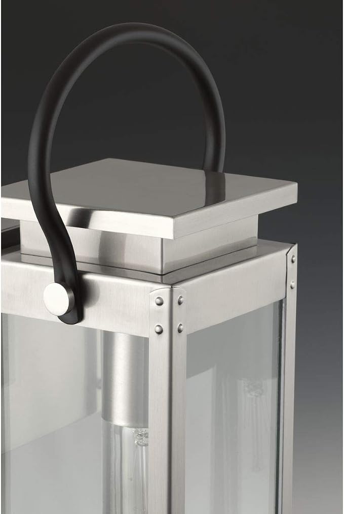 Progress Lighting Union Square Collection 1-Light Clear Flat Glass Farmhouse Outdoor Medium Wall Lantern Light Stainless Steel