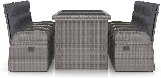 9 Piece Patio Dining Set with Cushions,Outdoor Table Chairs,Kitchen Furniture,Removable, Washable Cushion Covers,Used in Restaurant, Bistro, Coffee Shop,Deck, Backyard, Poly Rattan Gray