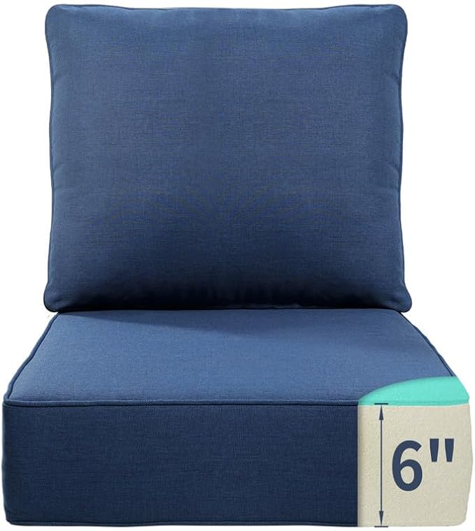 Luxury 22*24*6in Outdoor Patio Cushions, 1 Piece Navy Blue Outdoor Cushion | 6'' Thick Outdoor Cushions, Water-Resistant, Reversible, Removable Cover, for Patio Chairs Sofa Couch Loveseat